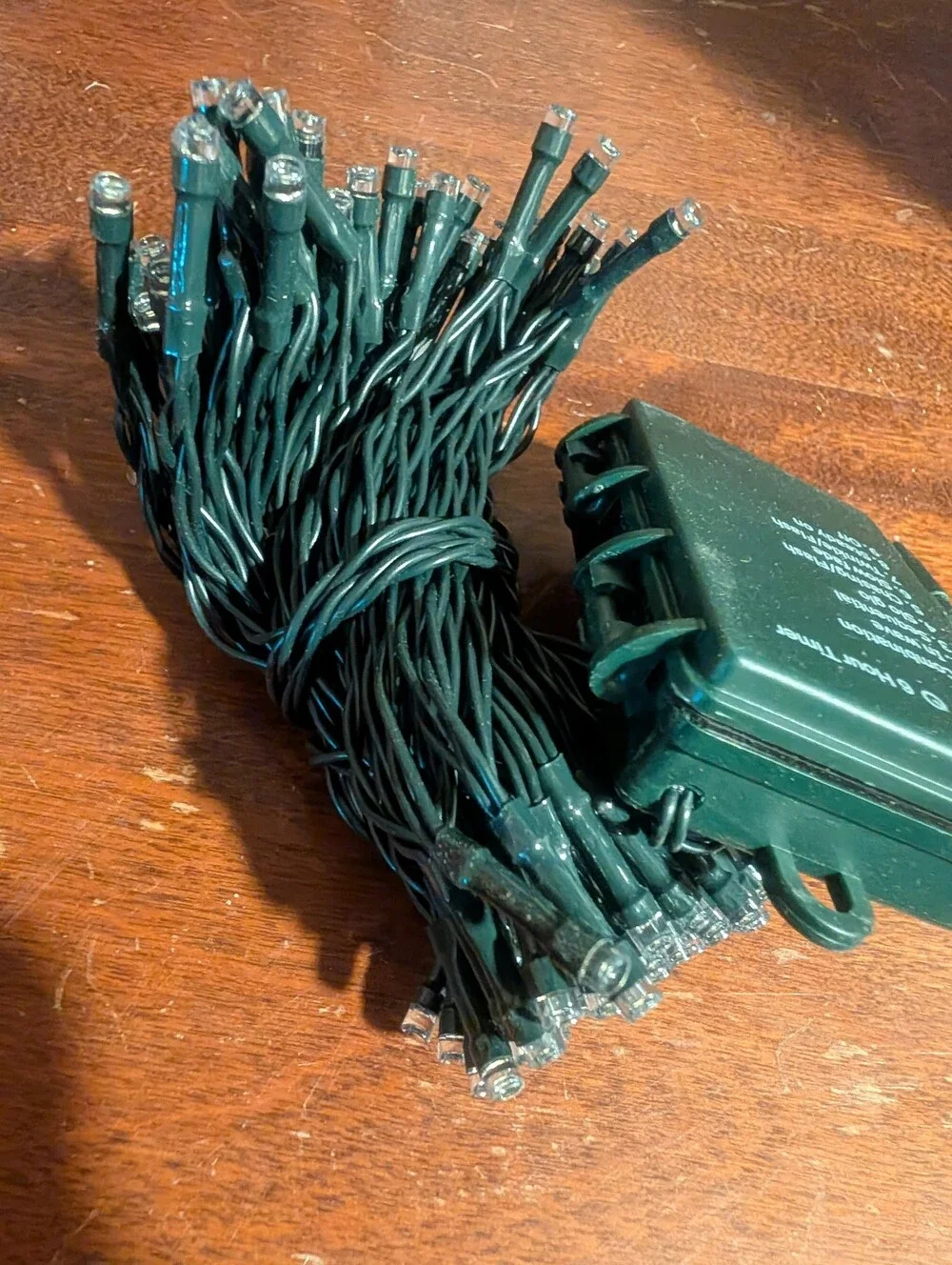 Battery Operated 50 LED Clear Bulb String Lights with Green Wire and Timer